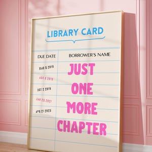 Nur noch ein Kapitel drucken | Bücherwurm Druck | Rosa Bibliothek Karte Wand Kunst | Leser und Buch-Liebhaber-Geschenk | Trendige Buchkunst Digital Download