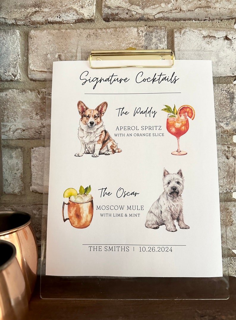 Signature Cocktail Bar Sign, Corgi, Westie, Aperol Spritz, Moscow Mule ...