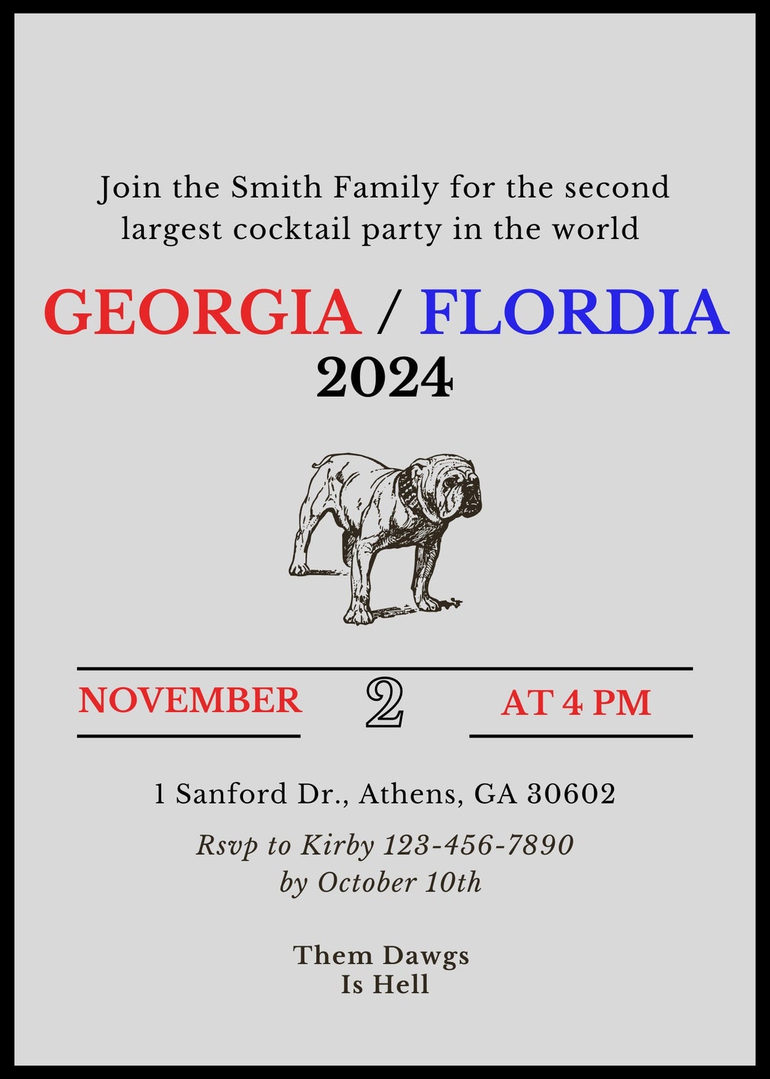 Florida Football Party Invite, Tailgate, Largest Cocktail Party