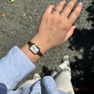 Square Rectangular Vintage Women watch, Brown Faux Leather Band, White Dial, Vintage Design, Present for Her, Gift for Her, Roman Numeral