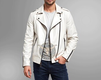Genuine White Leather Sleeves Jacket For Men main image 1
