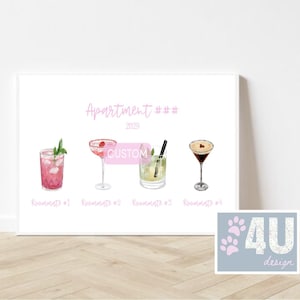 Custom Roommate Drink Digital Print, College decor, Apartment, Dorm, Bar cart, Made to order