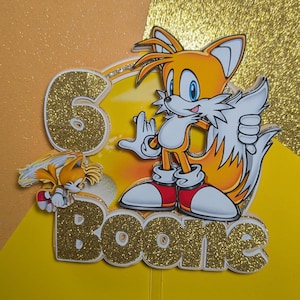 Two-Tailed Fox Birthday Cake Topper | Sonic Character Party Decor (Customizable Name/Age)
