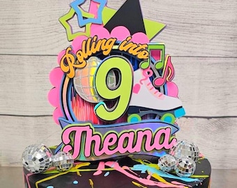 Neon Roller Skate Cake Topper: Glow Party Decoration