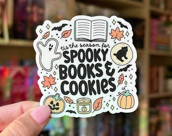 Spooky Books & Cookies Halloween Sticker: Reader Decal for Kindle, Laptop, and eReader, Readers Merch