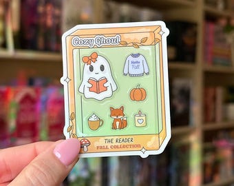 Cozy Ghoul Fall Sticker: Autumn Bookish Decal for Kindle, Laptop, and eReader, Readers Merch