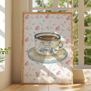 Grandmillenial Coffee Art Print, Coffee Bar Decor, Coquette Poster, Cottagecore Decor, Coffee Cart Decor, Girly Aesthetic, Trendy Wall Decor