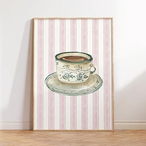 Coffee With Grandma Print, Coffee Bar Decor, Coquette Poster, Cottagecore Decor, Coffee Cart Decor, Girly Aesthetic, Grandmillenial Prints