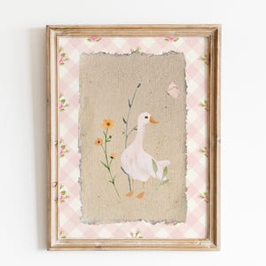 Silly Goose Art Print, Vintage Nursery Wall Decor, Floral Nursery Art, Farm Animal Printable, Goose Nursery Print, Cottagecore Wall Decor