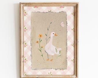 Silly Goose Nursery Digital Print: Vintage Floral Cottagecore Baby Room Decor, Pink Children's Room