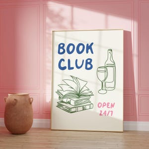 Impresión del club de lectura, póster de libros, póster de lectura de moda, arte de pared para amantes de los libros, lindo libro imprimible, regalo para amantes de la lectura, lectores, amantes de los libros