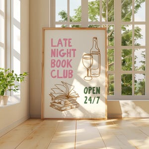 Impresión del club de lectura nocturno, póster de lectura de moda, arte de pared para amantes de los libros, póster literario, regalo para amantes de la lectura, regalo para amantes de la lectura, lector literario