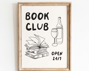 Impresión digital del club de lectura: decoración de pared literaria, póster para una acogedora sala de lectura, artículos para lectores