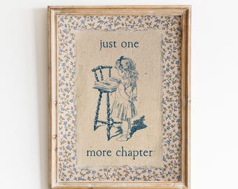 Just One More Chapter Digital Print: Vintage Bookish Wall Decor, Cozy Reading Room Poster