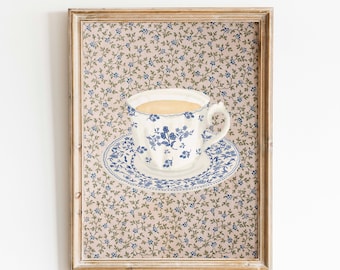 Coffee With Grandma Digital Print: Vintage Cottagecore Decor, Kitchen Bar Posters, Grandmillennial Art