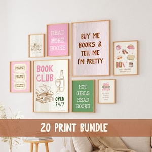 20 Buch Print Bündel, Buchgalerie Wand, Galeriewand-Set, Buchecke Dekor, Poster für Bücherwürmer, Drucke für Bücherwürmer, Geschenke für Buchliebhaber