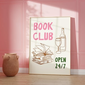 Impresión del club de lectura, póster de libros, póster de lectura de moda, arte de pared para amantes de los libros, lindo libro imprimible, regalo para amantes de la lectura, lectores, amantes de los libros