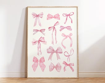 Coquette Pink Bows Digital Print: Preppy Dorm Room Decor, Girly Apartment Art, Nursery Poster