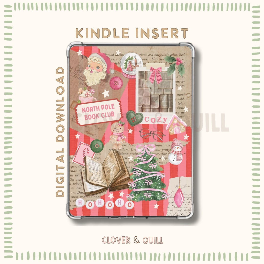 Pink Christmas Kindle Printable Insert: Clear Case Insert, Readers ...