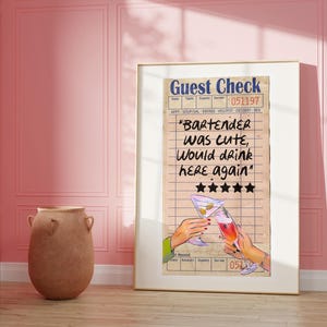 Bartender Was Cute Guest Check Print, Trendy Wall Art, Preppy Wall Art, Guestcheck, Kitchen Poster, Bar Cart Decor, Retro Bar Printable