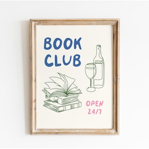 Impresión digital del club de lectura: póster para un rincón de lectura acogedor, arte literario, póster para biblioteca en casa, lectores