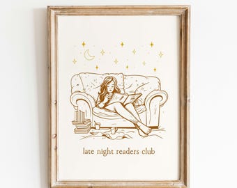 Late Night Readers Club Digital Print: Bookish Wall Decor, Reading Room Poster, Readers Merch