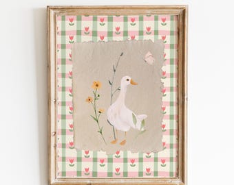 Silly Goose Nursery Digital Print: Vintage Floral Cottagecore Baby Room Decor, Pink Children's Room