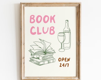Book Club Digital Print: Trendy Bookish Decor, Cozy Reading Room Poster, Readers Merch
