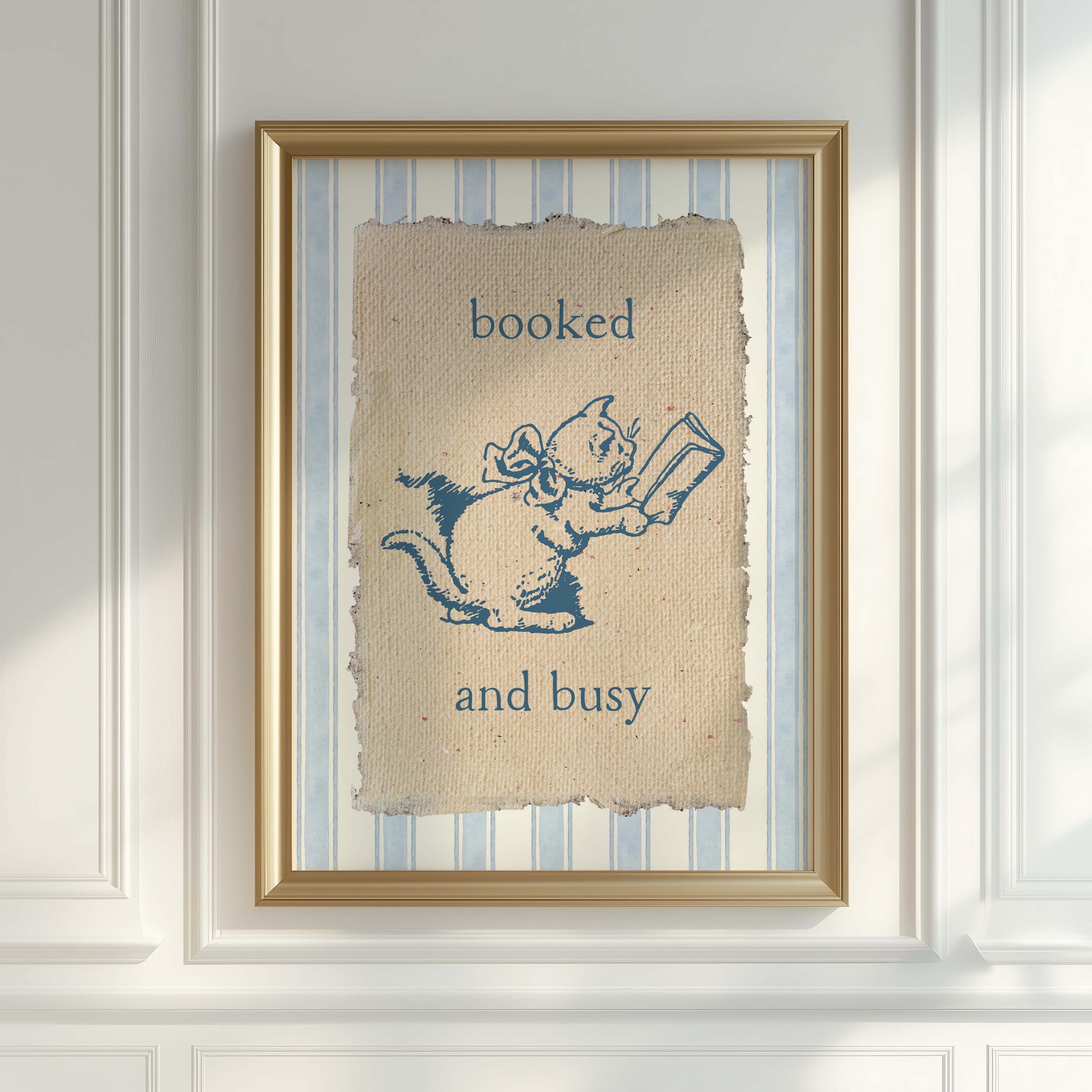 Grandmillennial Book Art, Reading Posters, Classroom Wall Art, Booked And Busy Print, Book Nook Decor, Reading Room Printables, Book Ish