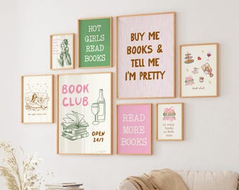 Pacchetto di 11 stampe digitali per amanti dei libri: accogliente angolo lettura, parete galleria, poster sui libri