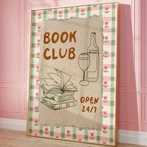Impresión del club de lectura, póster de libros, póster de lectura de moda, arte de pared para amantes de los libros, lindo libro imprimible, regalo para amantes de la lectura, lectores, amantes de los libros