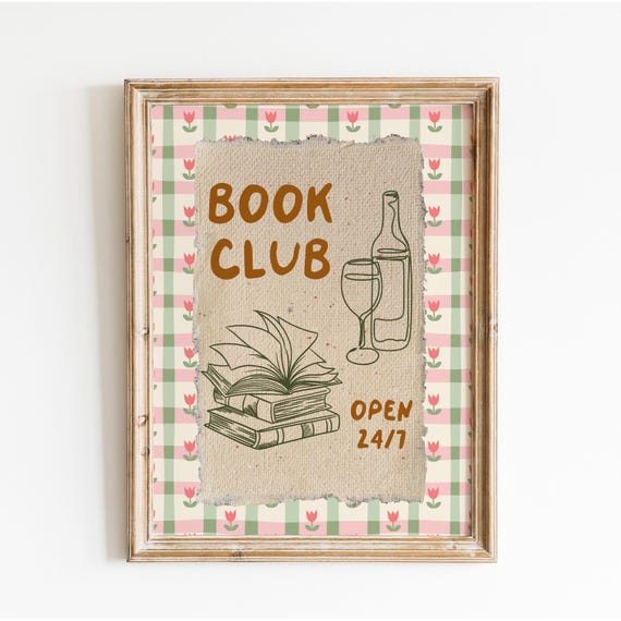 Book Club Digital Print: Cozy Reading Nook Poster, Bookish Merch, Home Library Art, Readers