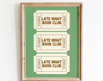 Book Club Tickets Digital Print: Bookish Wall Decor, Cozy Reading Room Poster, Readers Merch