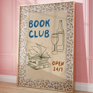Impresión del club de lectura, póster de libros, póster de lectura de moda, arte de pared para amantes de los libros, lindo libro imprimible, regalo para amantes de la lectura, lectores, amantes de los libros