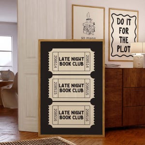 Póster del club de lectura nocturno, arte mural para amantes de los libros, decoración para rincones de lectura, regalo para amantes de los libros, impresión de entradas, bonito regalo para lectores, estilo literario