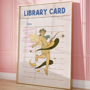 Fee Kunstdruck, Bibliotheksausweis Buch Poster, Geschenke für Leser, Buchecke, Buchliebhaber Wandkunst, Leseecke, trendiges Retro Poster