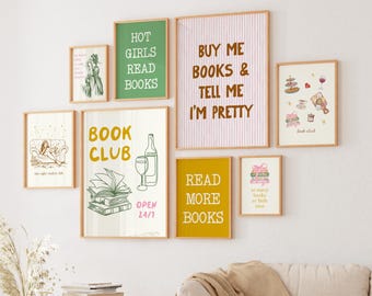 Pacchetto di 11 stampe digitali per amanti dei libri: accogliente angolo lettura, parete galleria, poster sui libri