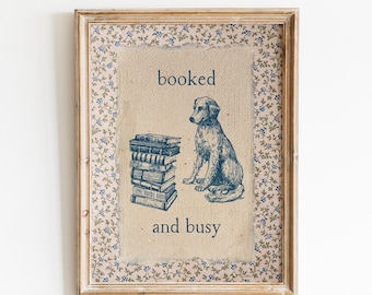 Booked and Busy Digital Print: Vintage Reading Nook Art, Cozy Bookish Decor, Readers Merch