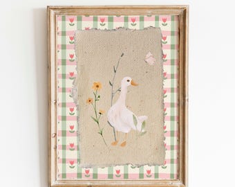 Silly Goose Nursery Digital Print: Gingham Cottagecore Baby Room Decor, Pink Children's Room