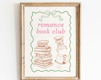 Impression numérique Romance Book Club : décoration murale livresque, affiche de salle de lecture confortable, produits dérivés pour les lecteurs