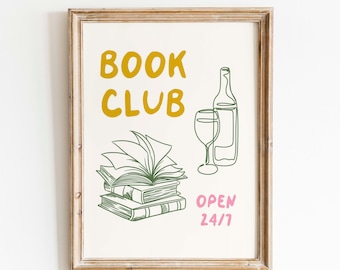 Book Club Digital Print: Cozy Reading Nook Poster, Bookish Art, Home Library Poster, Readers