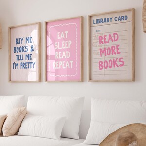 Bookish Gallery Wall, 3 Print Art Bundle, Buchliebhaber Kunstdrucke, Buch Nook Drucke, Geschenke für Leser, Kokette Buch Wohnkultur, Buch Ish