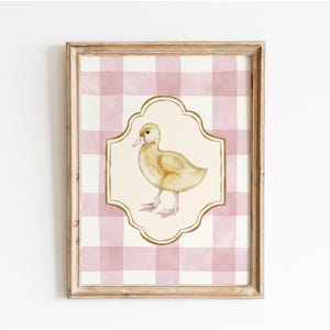 Baby Duck Art Print, Vintage Nursery Wall Decor, Floral Nursery Art, Farm Animal Printable, Cute Duck Prints, Cottagecore Wall Decor