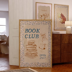 Impresión del club de lectura, póster de libros, póster de lectura de moda, arte de pared para amantes de los libros, lindo libro imprimible, regalo para amantes de la lectura, lectores, amantes de los libros