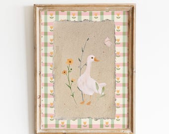 Silly Goose Nursery Digital Print: Vintage Floral Cottagecore Baby Room Decor, Pink Children's Room