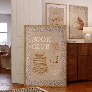 Impresión del club de lectura, póster de libros, póster de lectura de moda, arte de pared para amantes de los libros, lindo libro imprimible, regalo para amantes de la lectura, lectores, amantes de los libros