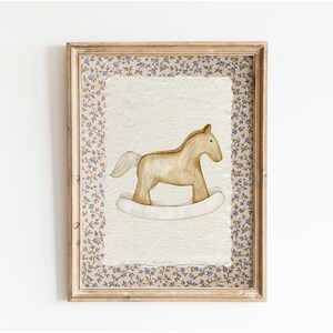 Vintage Rocking Horse Print, Vintage Nursery Wall Decor, Horse Nursery Art, Farm Animal Printable, Cute Horse Print, Cottagecore Wall Decor