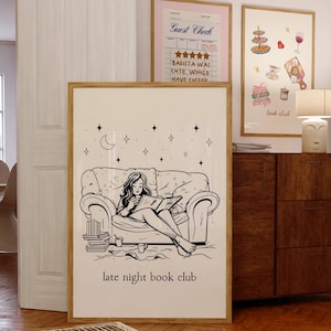 Late Night Book Club Art Print, Book Club Decor, Trendy Reading Poster, Cozy Reading Print, Gift for Book Lover Wall Art, Book tok, Book Ish