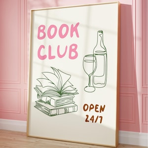 Impresión del club de lectura, póster de libros, póster de lectura de moda, arte de pared para amantes de los libros, lindo libro imprimible, regalo para amantes de la lectura, lectores, amantes de los libros