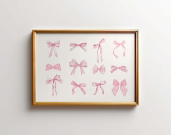 Impresión digital de lazos rosas: decoración para dormitorio universitario, arte para apartamentos femeninos, póster para habitación infantil.